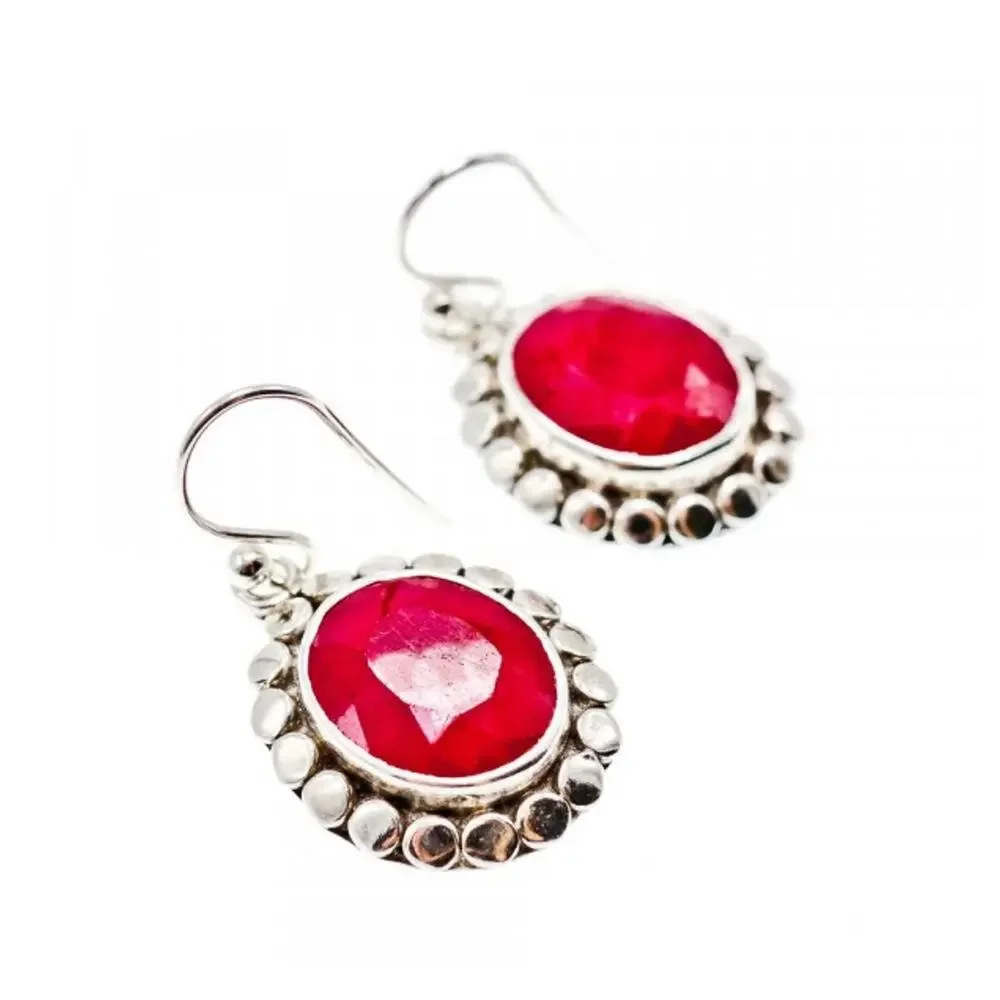 925 Sterling Silver Ruby Earrings